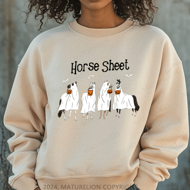 Maturelion Halloween Horse Sheet Ghost Horses Washed Halloween Sweatshirt