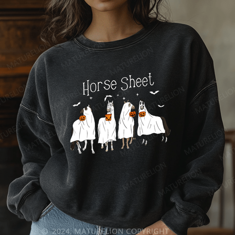 Maturelion Halloween Horse Sheet Ghost Horses Washed Halloween Sweatshirt