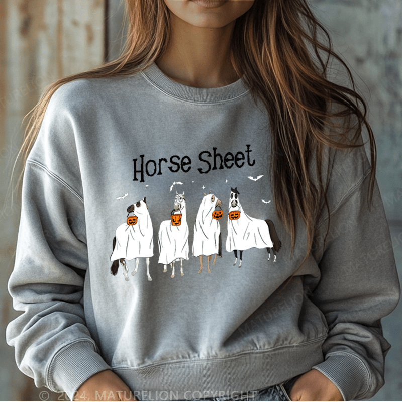 Maturelion Halloween Horse Sheet Ghost Horses Washed Halloween Sweatshirt