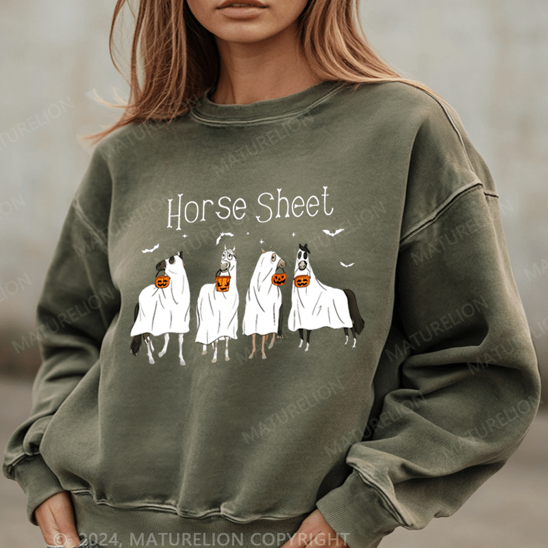 Maturelion Halloween Horse Sheet Ghost Horses Washed Halloween Sweatshirt