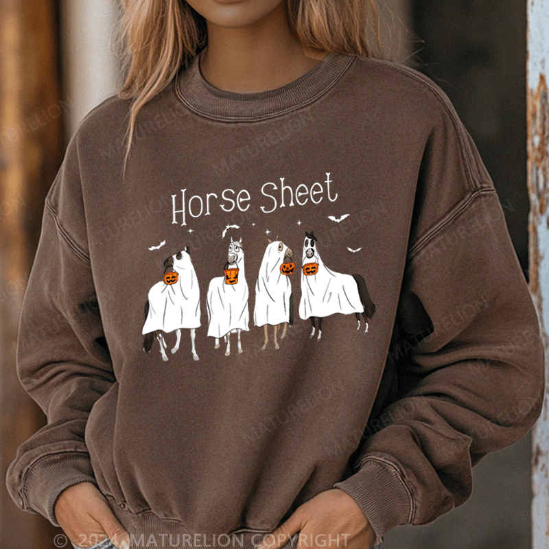 Maturelion Halloween Horse Sheet Ghost Horses Washed Halloween Sweatshirt