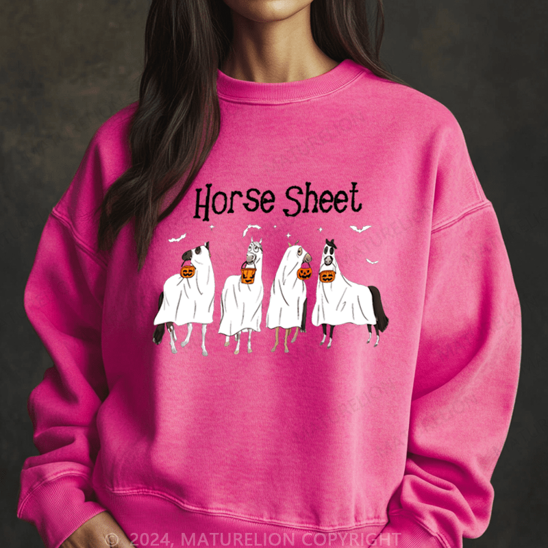 Maturelion Halloween Horse Sheet Ghost Horses Washed Halloween Sweatshirt