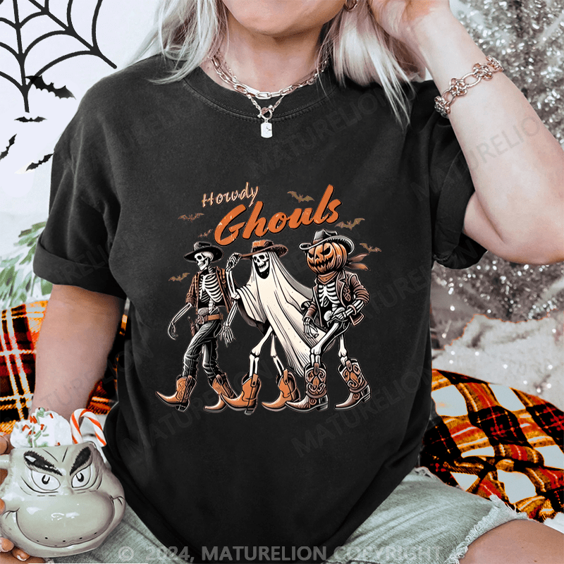 Maturelion Halloween Howdy Ghouls Washed T-Shirt