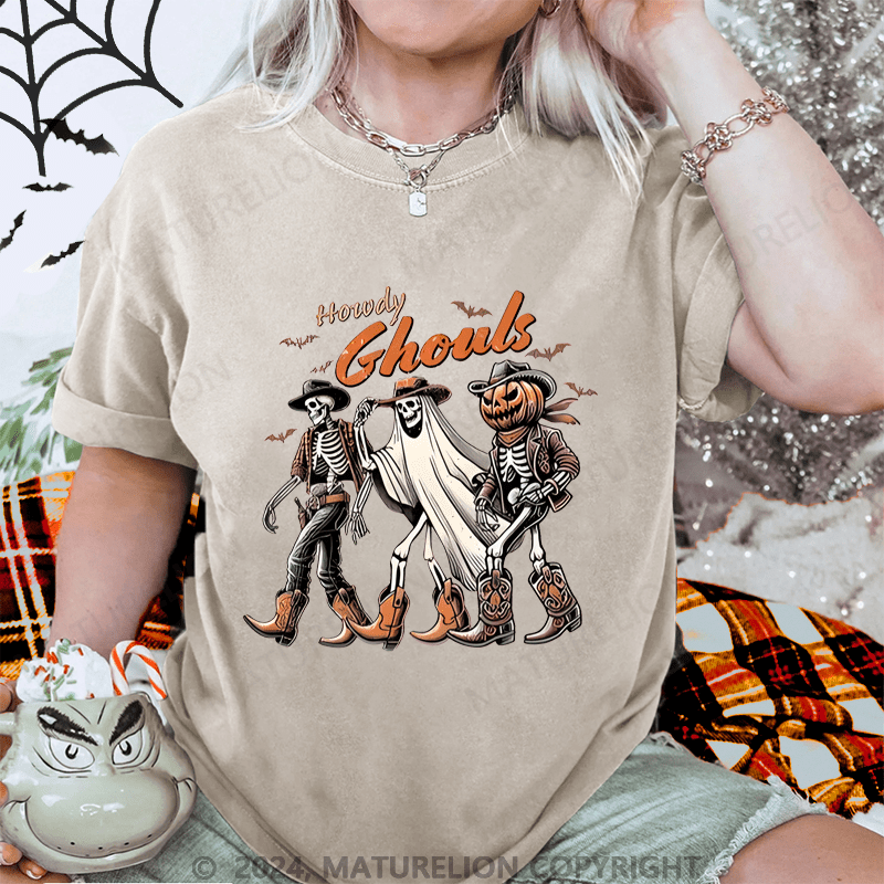 Maturelion Halloween Howdy Ghouls Washed T-Shirt