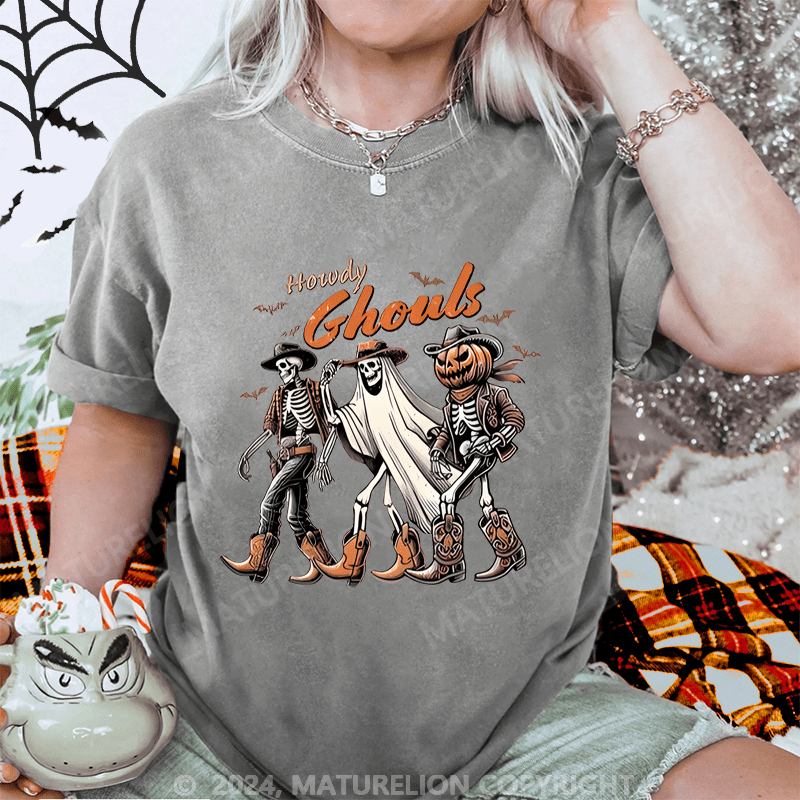 Maturelion Halloween Howdy Ghouls Washed T-Shirt