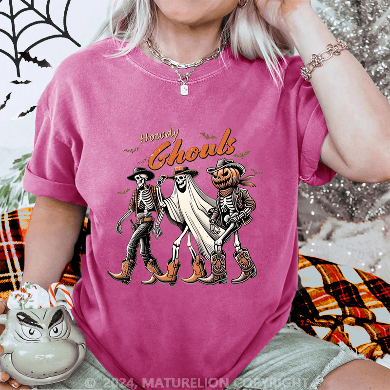 Maturelion Halloween Howdy Ghouls Washed T-Shirt