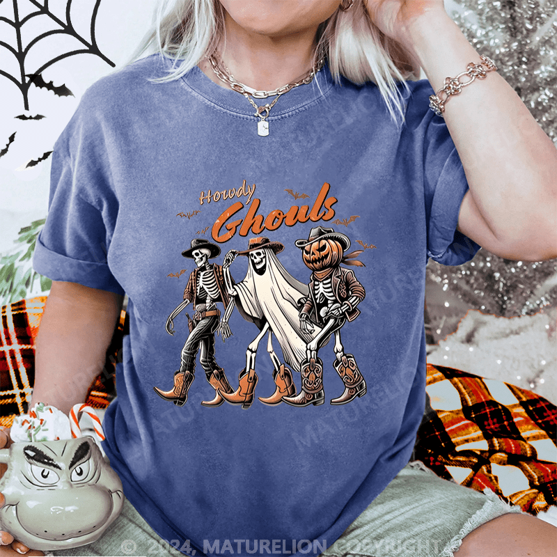 Maturelion Halloween Howdy Ghouls Washed T-Shirt