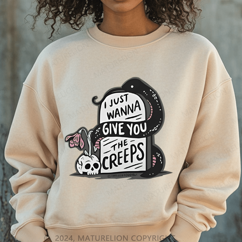 Maturelion Halloween I Just Wanna Give You The Creeps Washed Halloween Sweatshirt