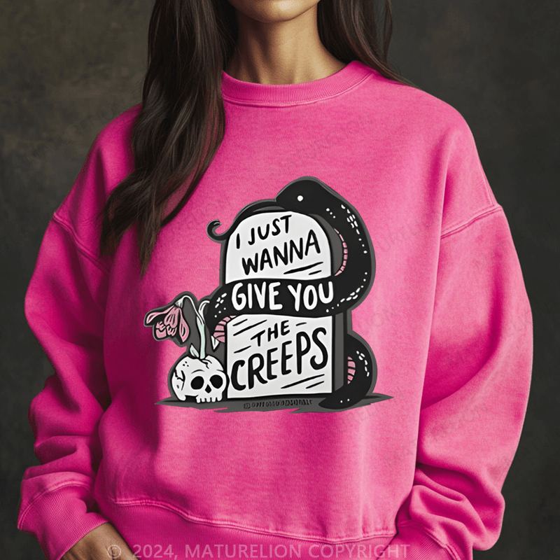 Maturelion Halloween I Just Wanna Give You The Creeps Washed Halloween Sweatshirt