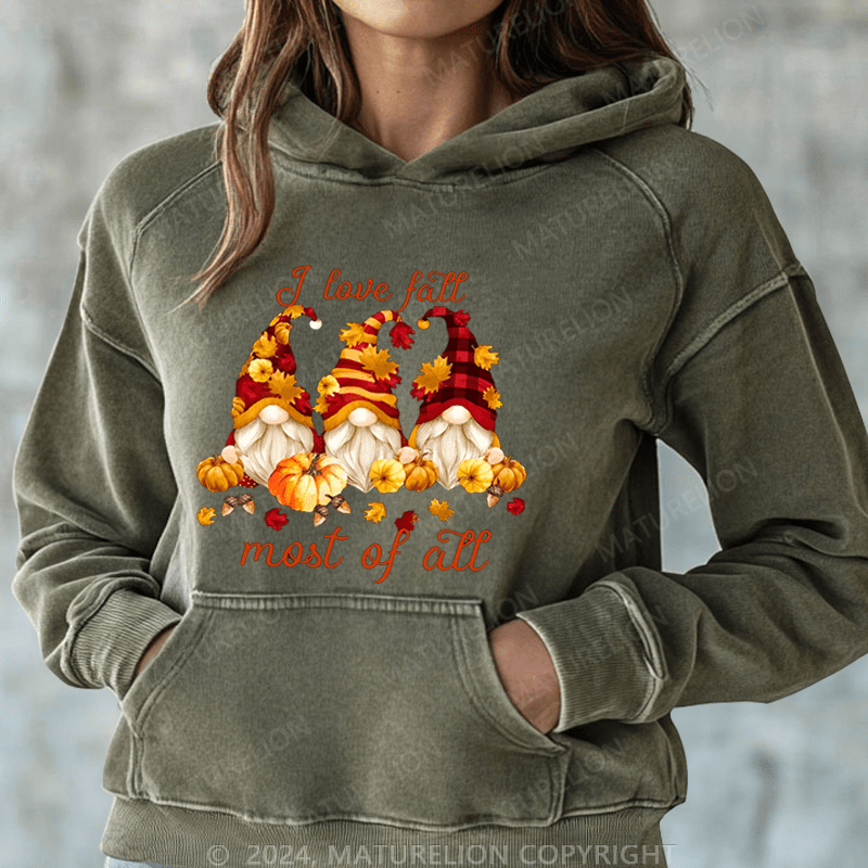 Maturelion Halloween I Love Fall Most Of All Gnomes Halloween DTG Printing Halloween Hoodie