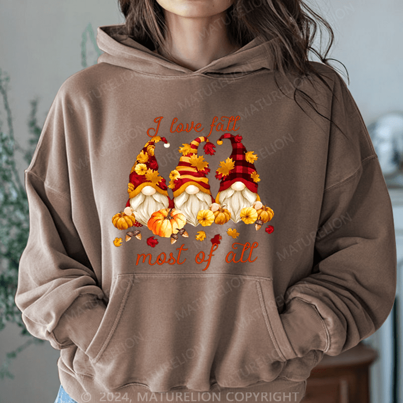 Maturelion Halloween I Love Fall Most Of All Gnomes Halloween DTG Printing Halloween Hoodie