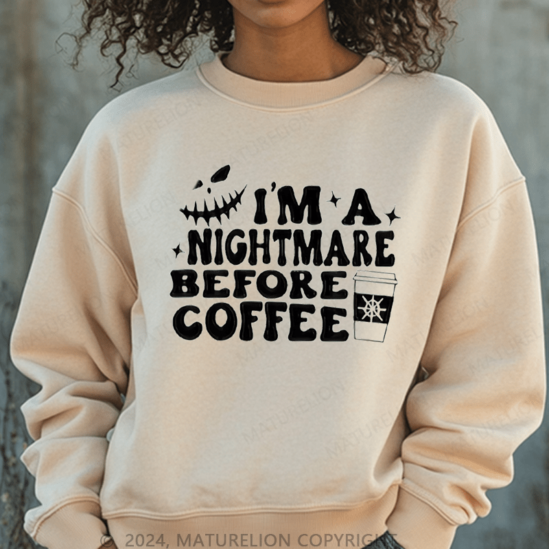 Maturelion Halloween I'm A Nightmare Before Coffee Washed Halloween Sweatshirt