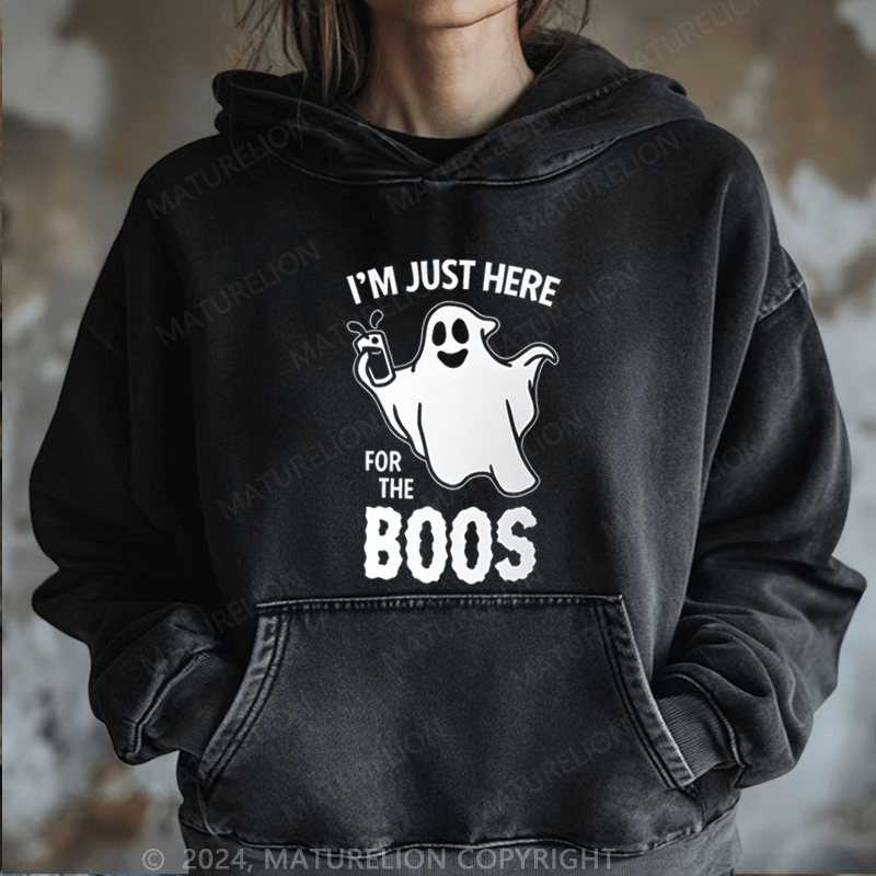 Maturelion Halloween I'm Just Here For The Boos DTG Printing Halloween Hoodie