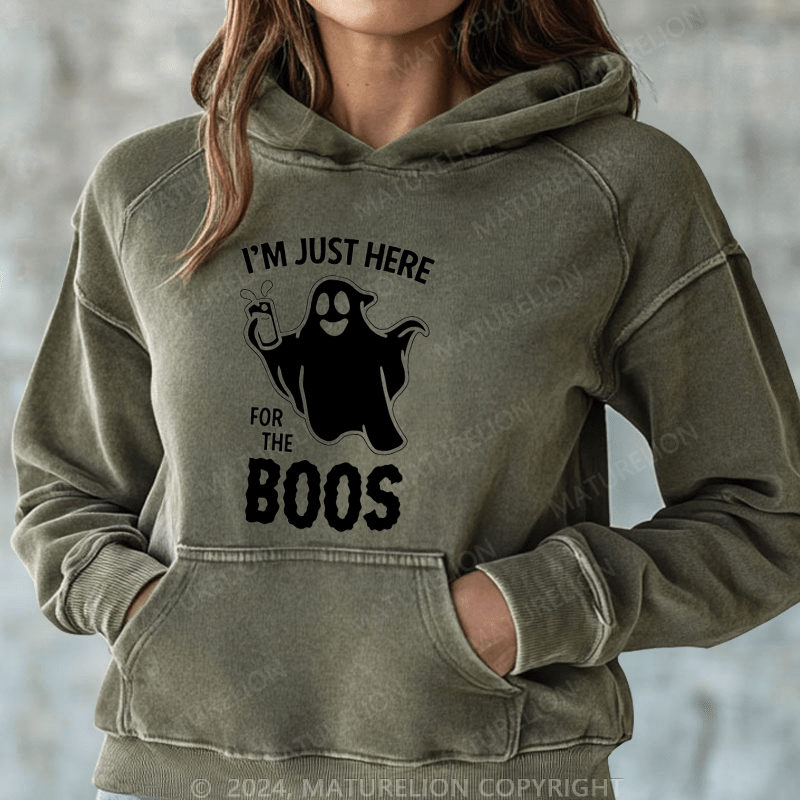 Maturelion Halloween I'm Just Here For The Boos DTG Printing Halloween Hoodie