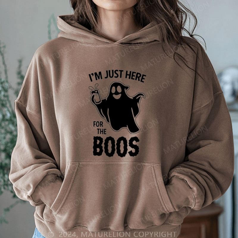 Maturelion Halloween I'm Just Here For The Boos DTG Printing Halloween Hoodie