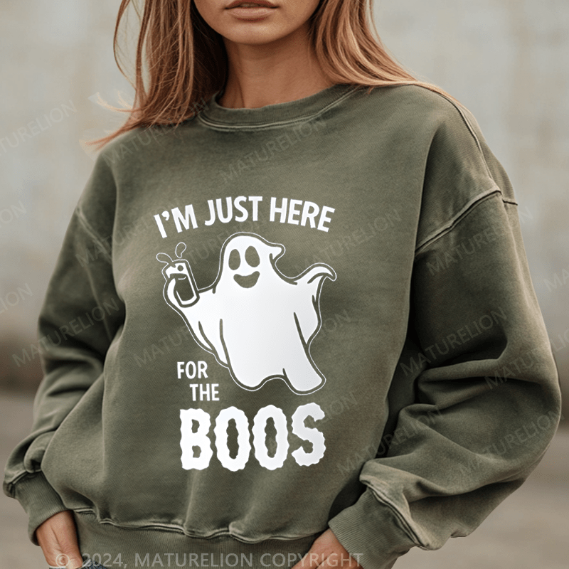 Maturelion Halloween I'm Just Here For The Boos Washed Halloween Sweatshirt