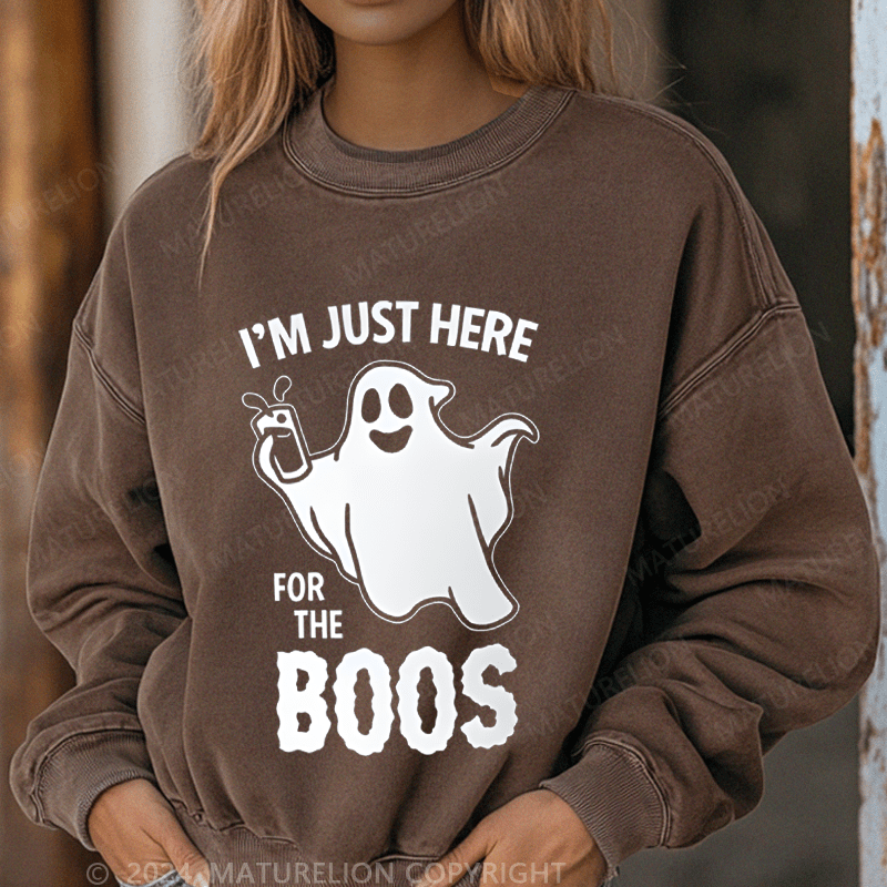 Maturelion Halloween I'm Just Here For The Boos Washed Halloween Sweatshirt