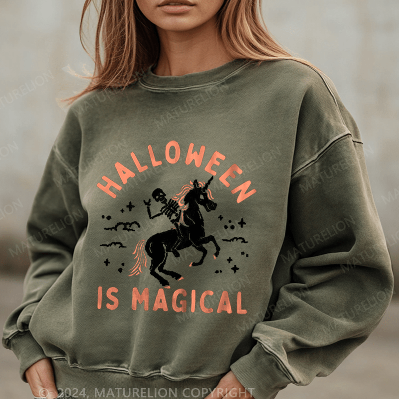 Maturelion Halloween Is Magical Washed Halloween Sweatshirt