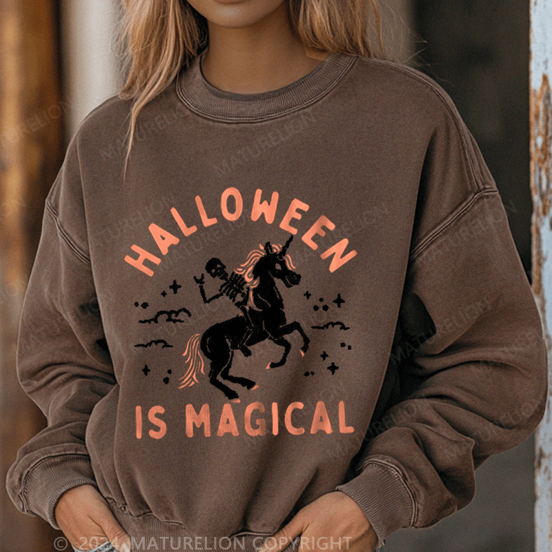 Maturelion Halloween Is Magical Washed Halloween Sweatshirt