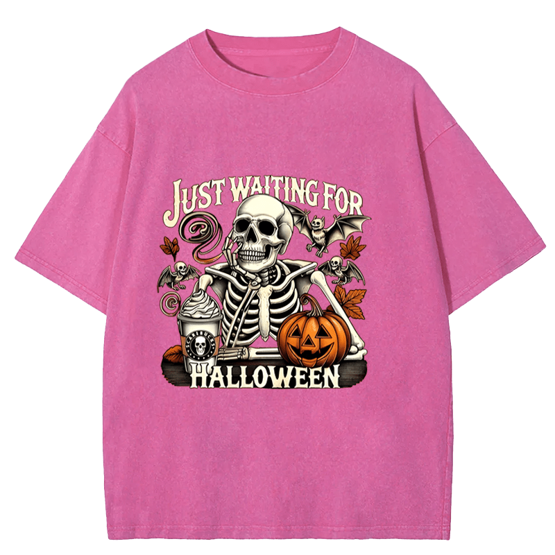 Maturelion Halloween Just Waiting for Halloween Washed T-Shirt