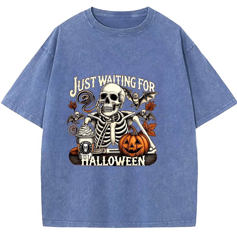 Maturelion Halloween Just Waiting for Halloween Washed T-Shirt