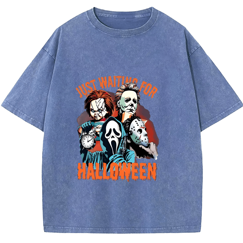 Maturelion Halloween Just Waiting for Halloween Washed T-Shirt