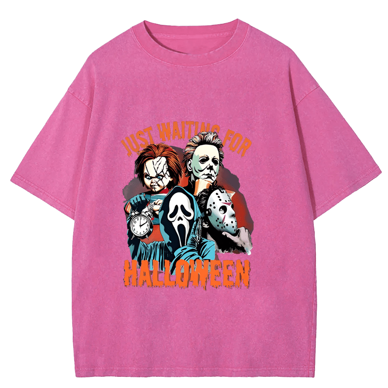 Maturelion Halloween Just Waiting for Halloween Washed T-Shirt