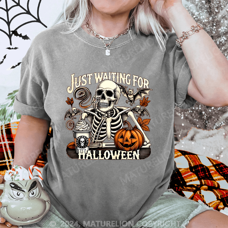 Maturelion Halloween Just Waiting for Halloween Washed T-Shirt