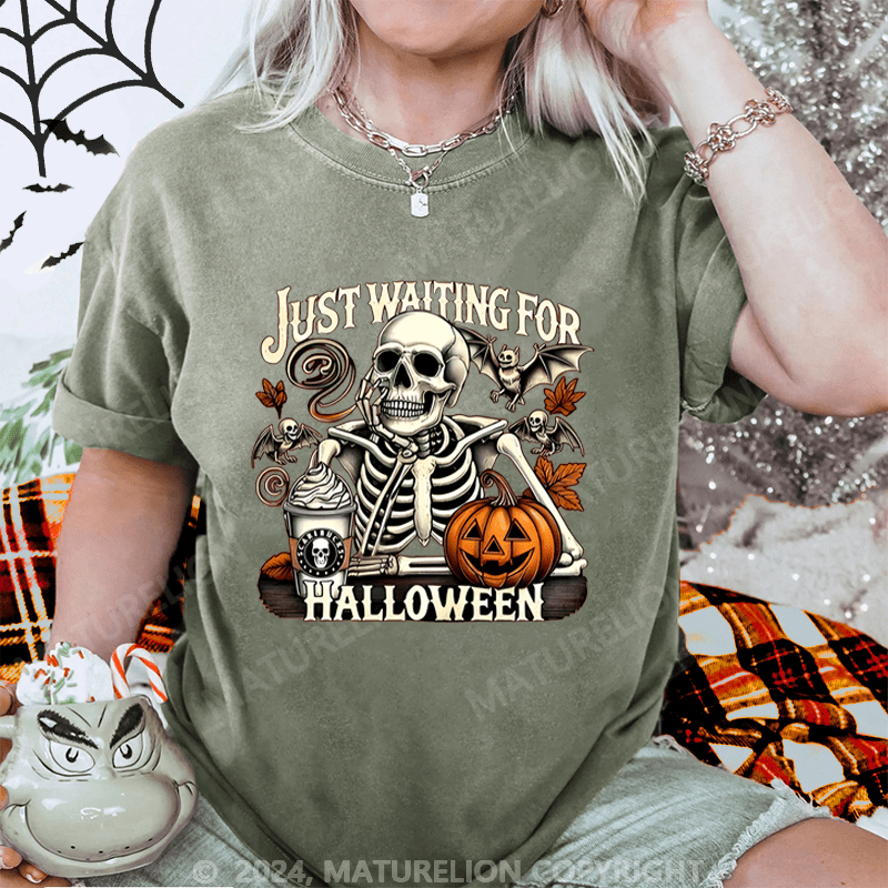 Maturelion Halloween Just Waiting for Halloween Washed T-Shirt