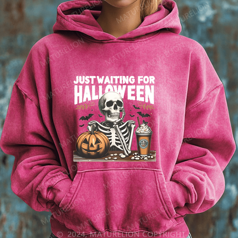 Maturelion Halloween Just waiting for Halloween DTG Printing Halloween Hoodie