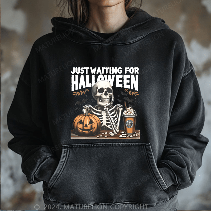 Maturelion Halloween Just waiting for Halloween DTG Printing Halloween Hoodie