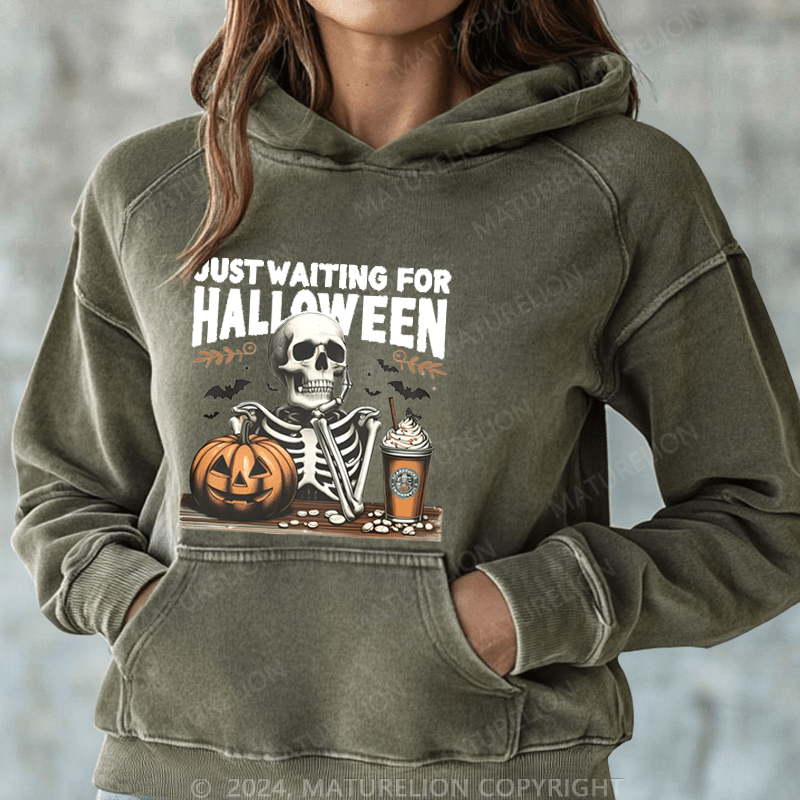 Maturelion Halloween Just waiting for Halloween DTG Printing Halloween Hoodie