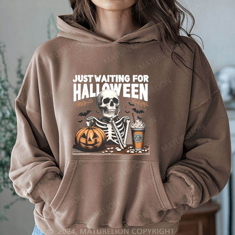 Maturelion Halloween Just waiting for Halloween DTG Printing Halloween Hoodie