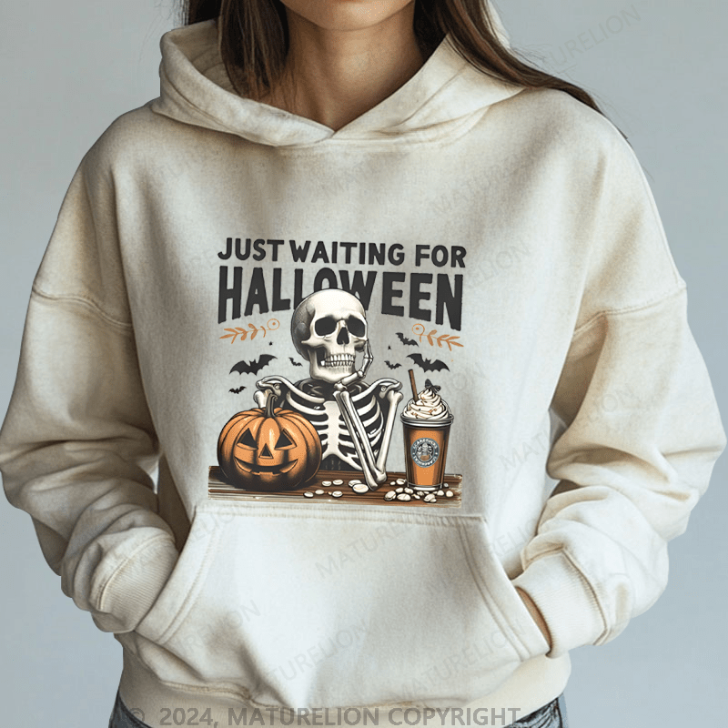 Maturelion Halloween Just waiting for Halloween DTG Printing Halloween Hoodie