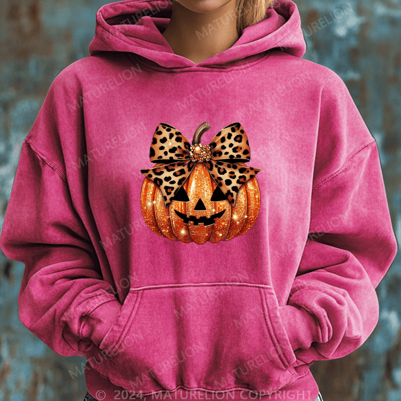 Maturelion Halloween Leopard Coquette Bow Pumpkin DTG Printing Halloween Hoodie