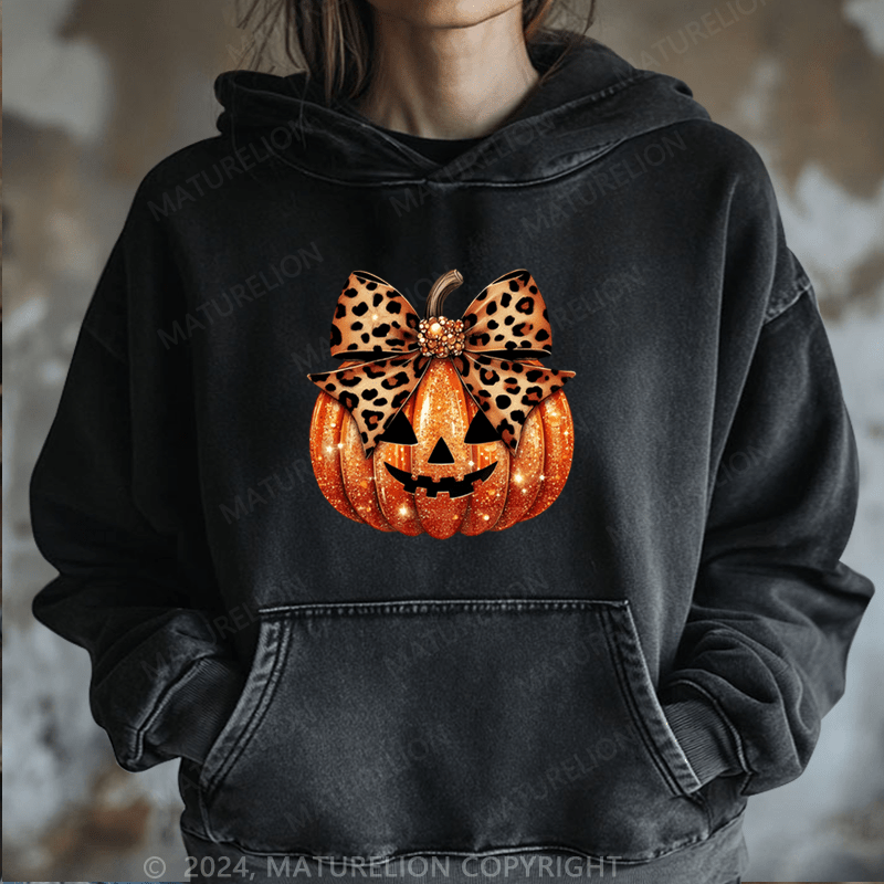 Maturelion Halloween Leopard Coquette Bow Pumpkin DTG Printing Halloween Hoodie