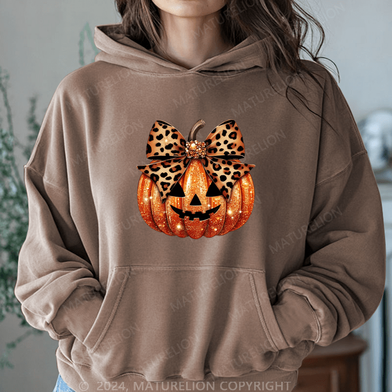 Maturelion Halloween Leopard Coquette Bow Pumpkin DTG Printing Halloween Hoodie