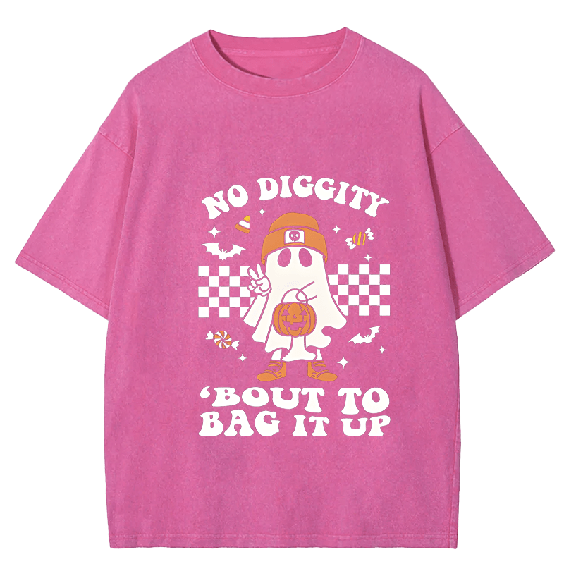 Maturelion Halloween No Diggity Bout To Bag It Up Funny Washed T-Shirt