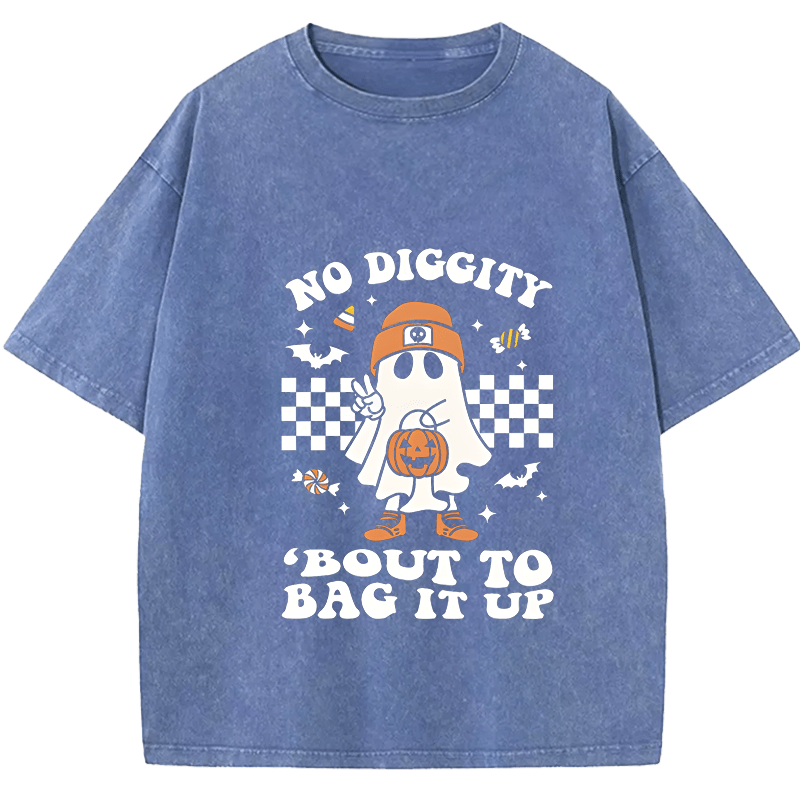 Maturelion Halloween No Diggity Bout To Bag It Up Funny Washed T-Shirt