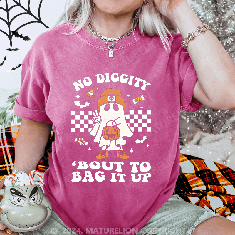 Maturelion Halloween No Diggity Bout To Bag It Up Funny Washed T-Shirt