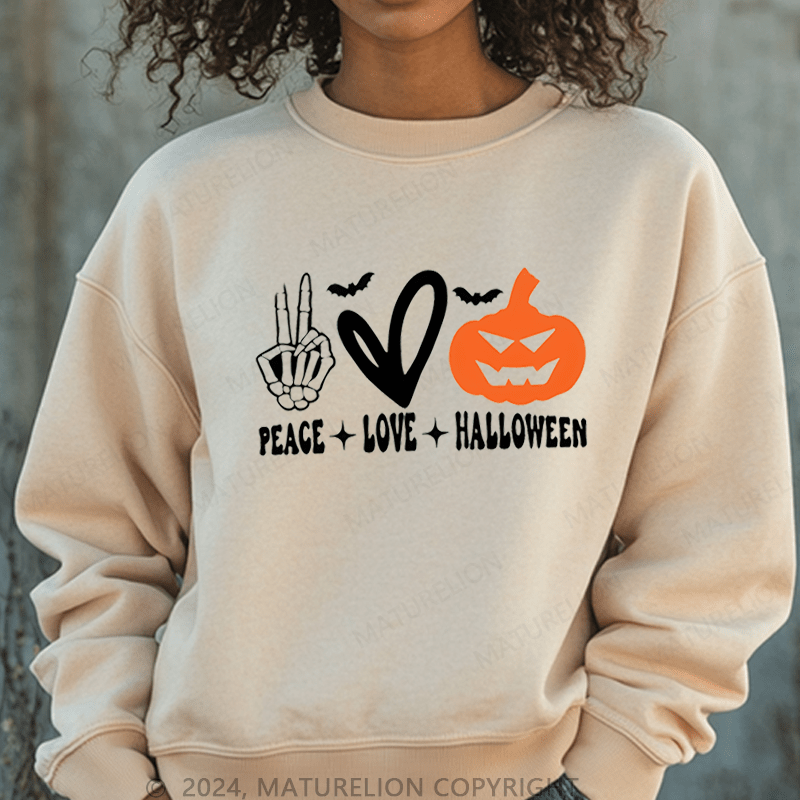 Maturelion Halloween Peace Love Washed Halloween Sweatshirt