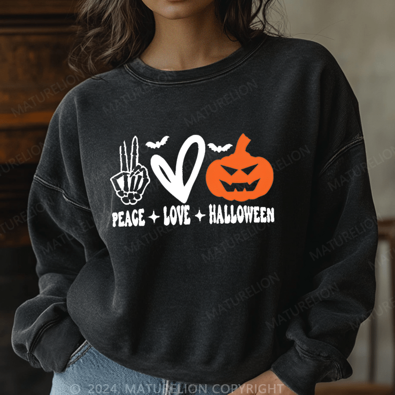 Maturelion Halloween Peace Love Washed Halloween Sweatshirt