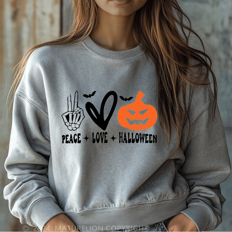 Maturelion Halloween Peace Love Washed Halloween Sweatshirt