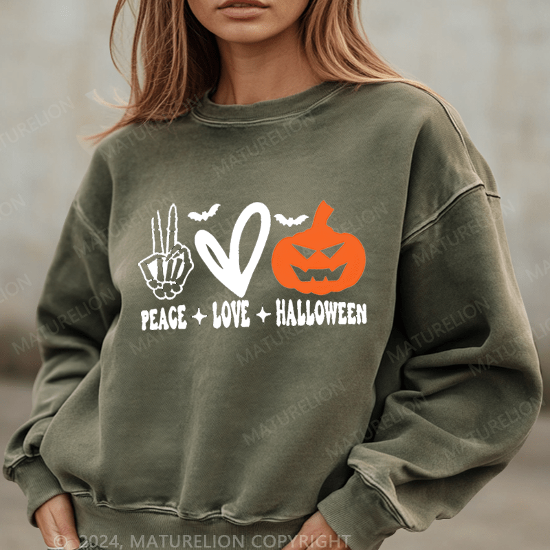 Maturelion Halloween Peace Love Washed Halloween Sweatshirt