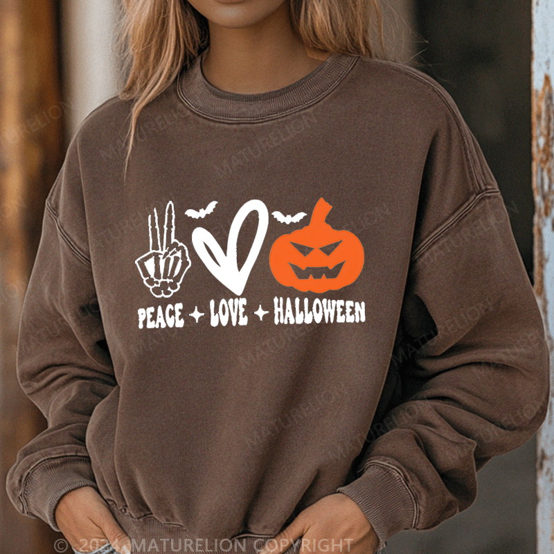 Maturelion Halloween Peace Love Washed Halloween Sweatshirt