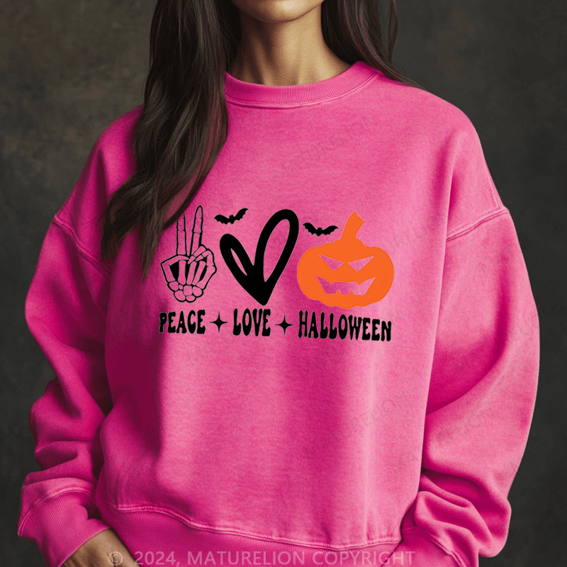 Maturelion Halloween Peace Love Washed Halloween Sweatshirt