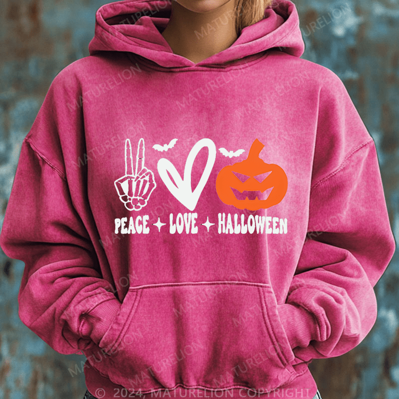 Maturelion Halloween Peace Love Washed Hoodie