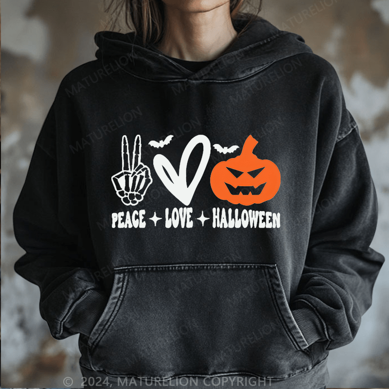 Maturelion Halloween Peace Love Washed Hoodie