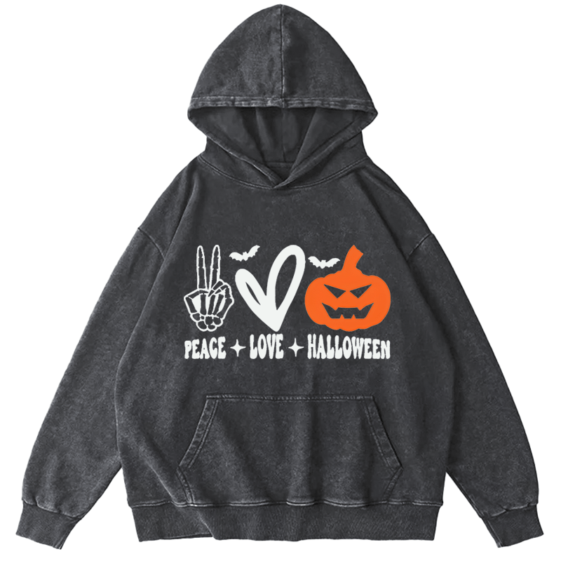 Maturelion Halloween Peace Love Washed Hoodie