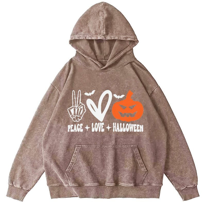 Maturelion Halloween Peace Love Washed Hoodie